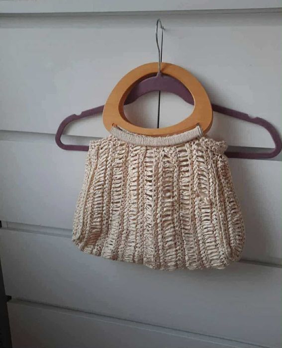 beżowa torba mała torebka szydełkowa pleciona boho bag crochet retro