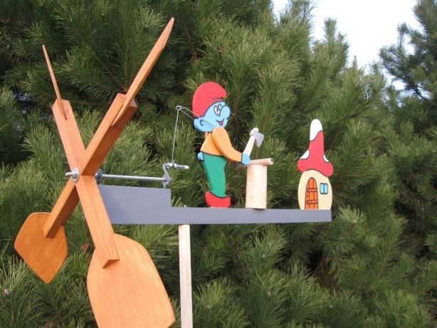 Wiatrak ozdoby ogrodowe handmade rękodzieło gargamel smerf rumcajs