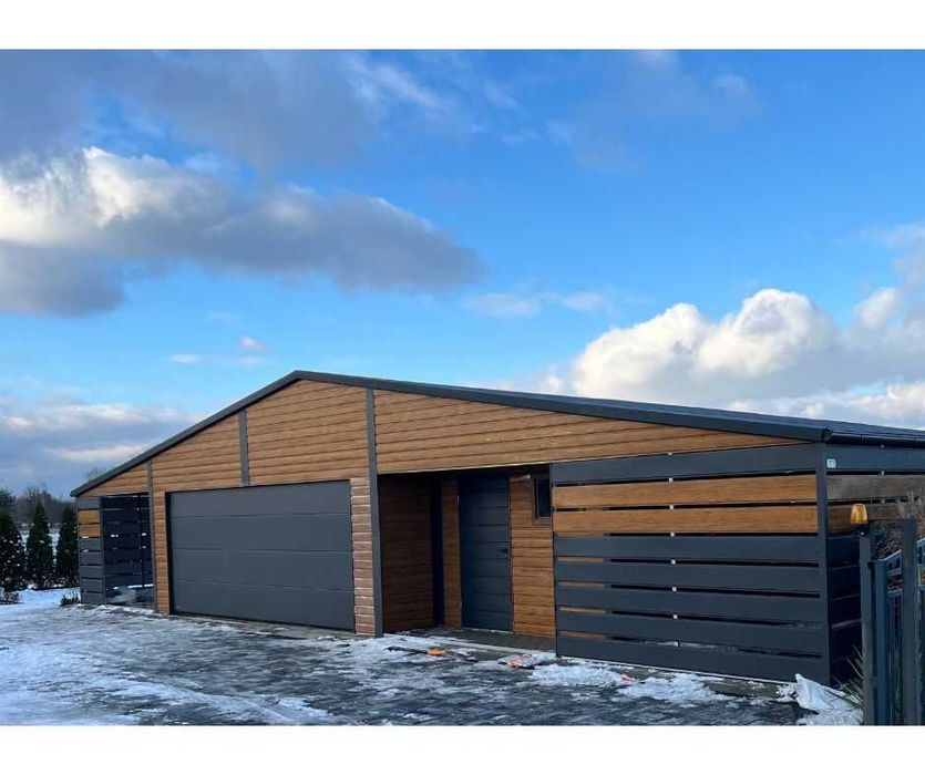 Wiata Samochodowa Garaż Blaszany z Bramą Segmentową 15x7 z PROFIL