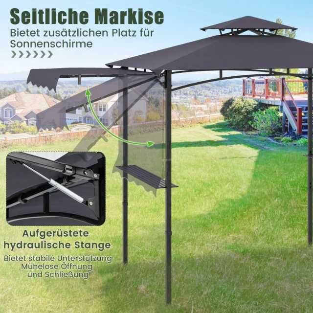 Altana grillowa, pawilon ogrodowy z markizą boczną 326x153x250 cm–NOWA