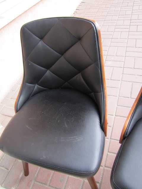 Zestaw 2 skandynawskich krzeseł krzesło Drewno Orzech laskowy i Skóra