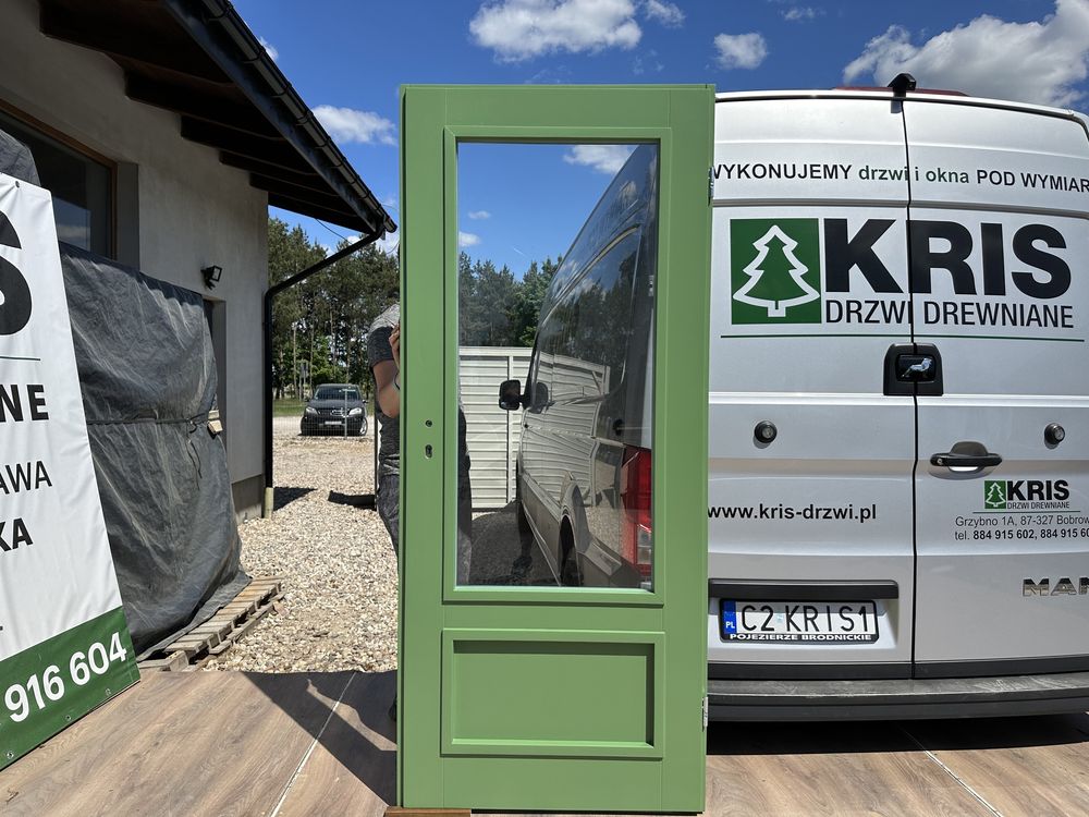 Drzwi zewnętrzne drewniane 900 Ofert Montaż zielone NA KAŻDY WYMIAR