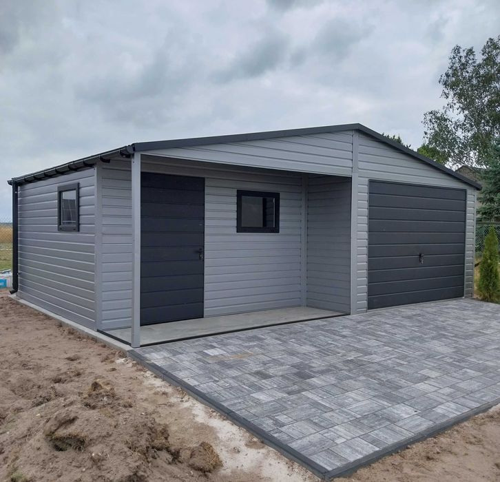 Garaż blaszany 6x5m nowoczesne garaże Gregor z wnęką schowek Premium