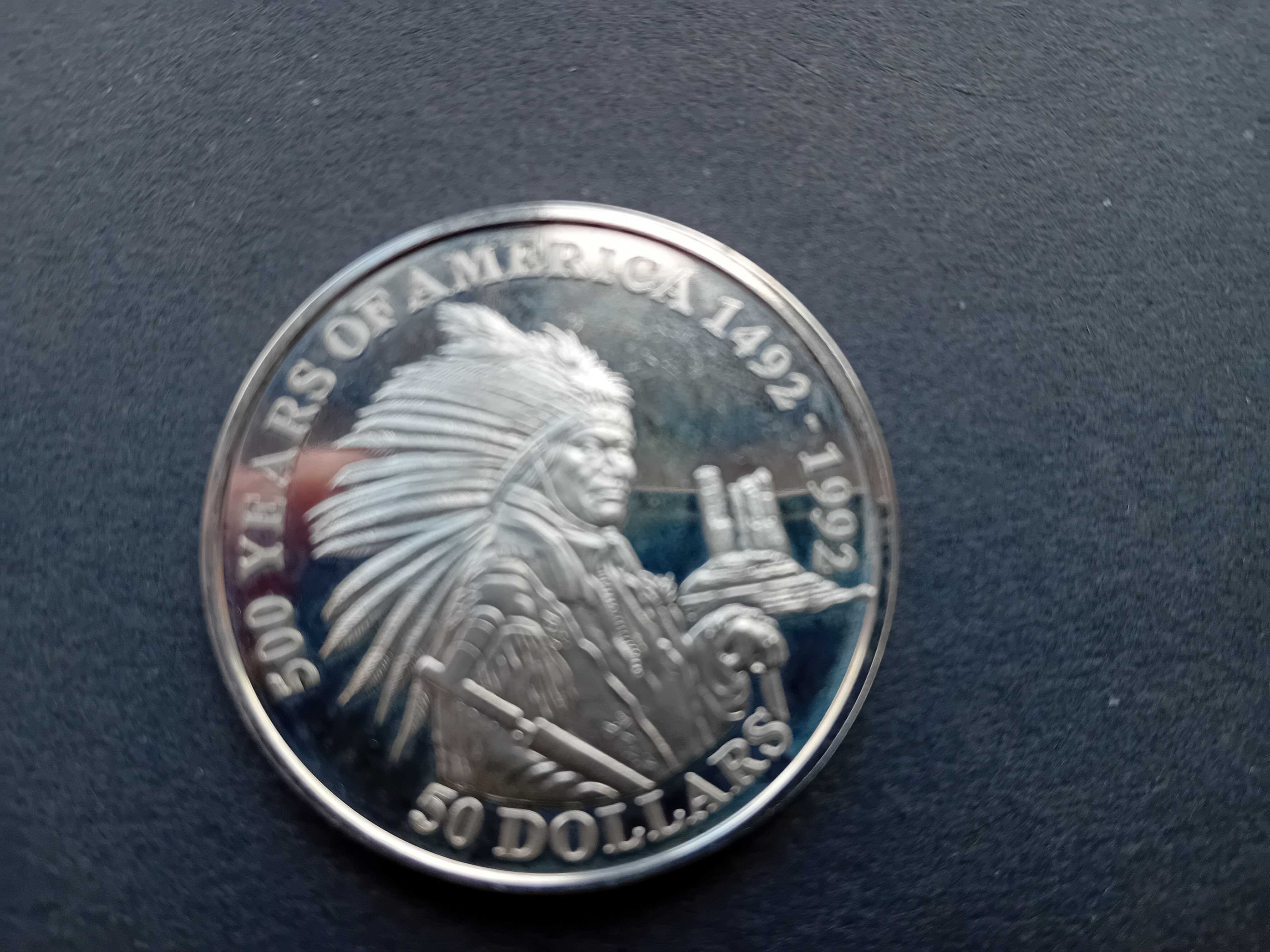 3 moedas 50 Dollars 1989/91/92 Elizabeth 500anos América prata 0,999