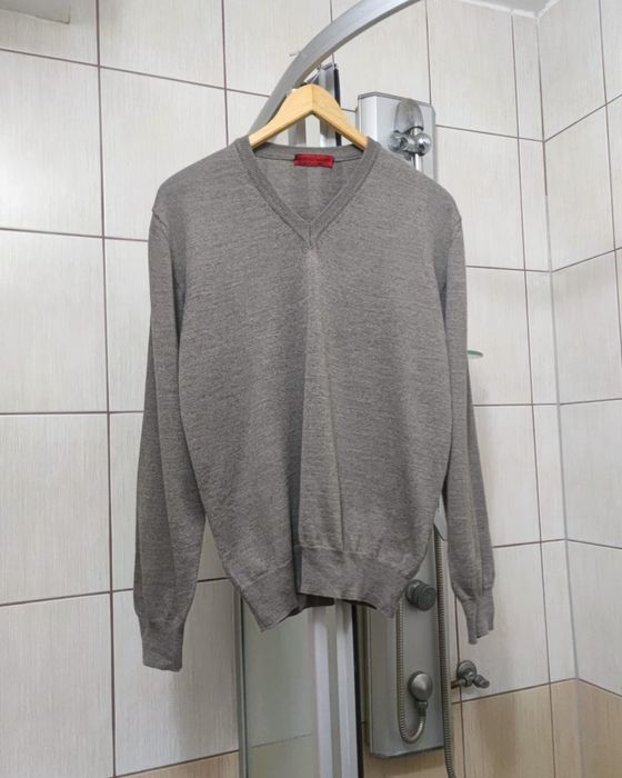 sweter sweterek L  Lorenzo Magni brand męski szary siwy kremowy brązow