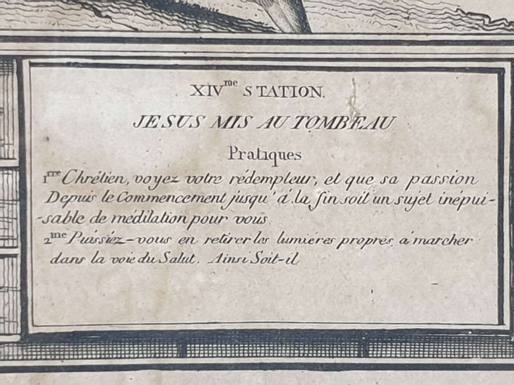 Antiga gravura religiosa francesa - Naudet - Jesus mis ao tombeau