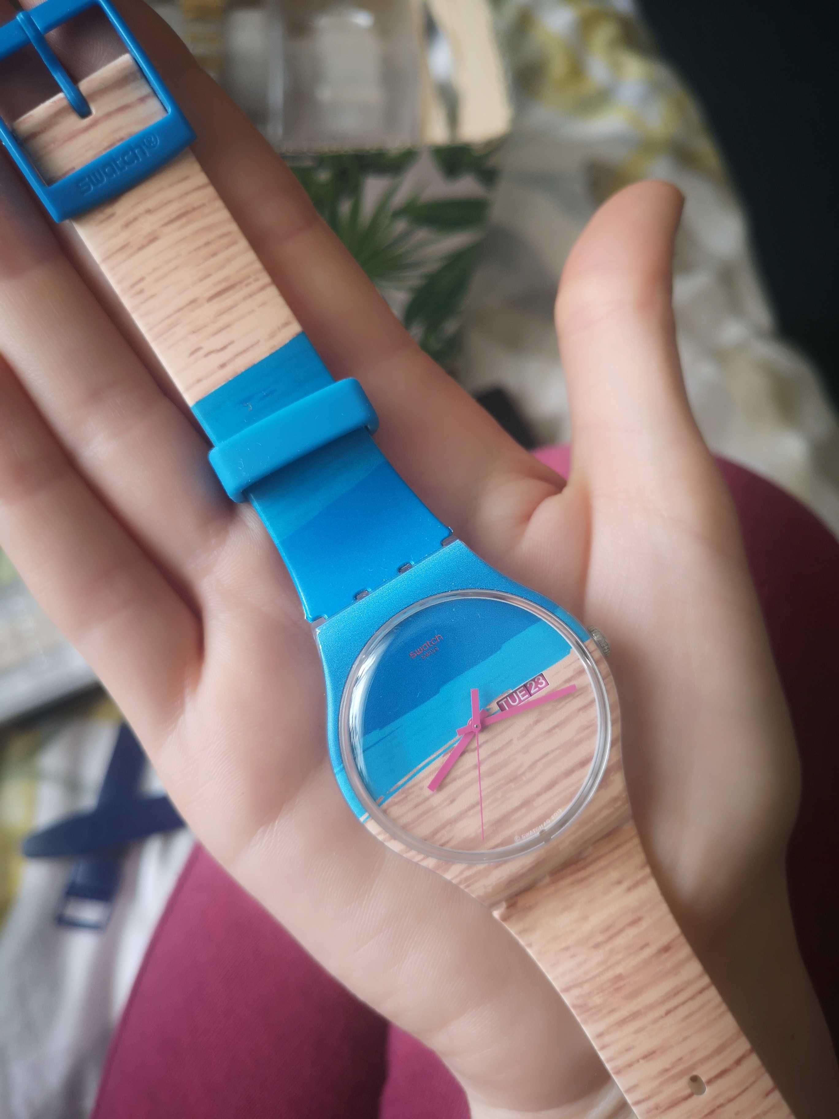 Nowy Zegarek swatch new gent niebieski beżowy plaża