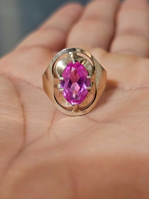 Stary pierścionek ZSRR, pozłacane srebro, 875 proba