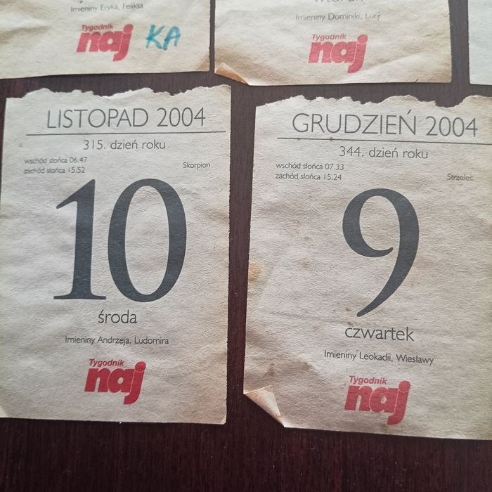 49. Kartki z kalendarza z 2004 - 7 sztuk