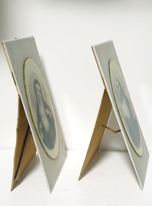 Par de grandes antigas imagens Sagrado Coração Maria e Jesus