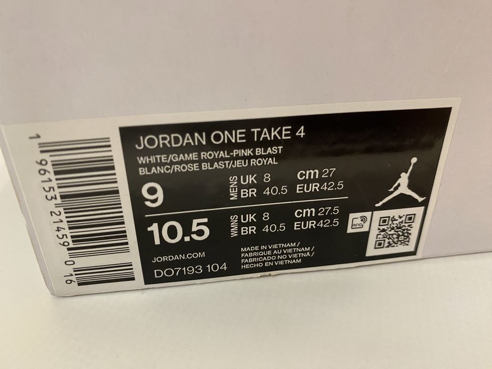 Новые ОРИГИНАЛ кроссовки Jordan One Take 4