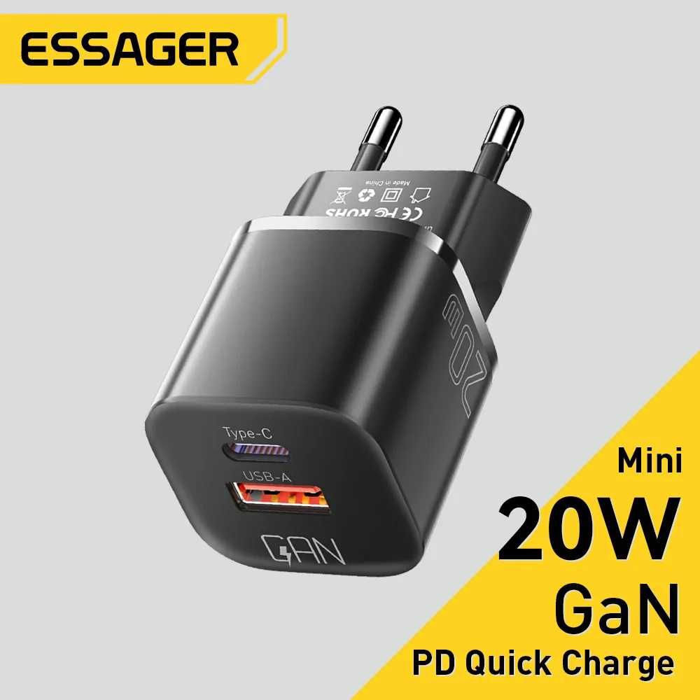 Блок живлення Essager GaN 20W, PD 3.0 + QC 3.0, Type-C + USB-A
