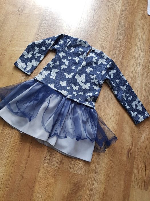 Sukienka z Tiulem na święta 104/110 4-5 lat niebieska w motyle