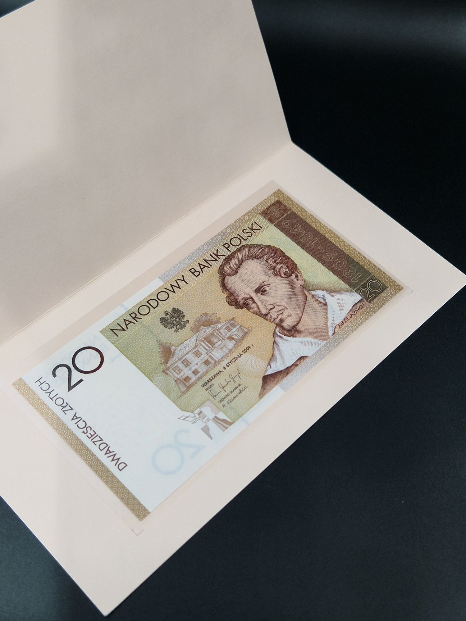 Banknot kolekcjonerski Juliusz Słowacki 20 zł NBP 2009 rok