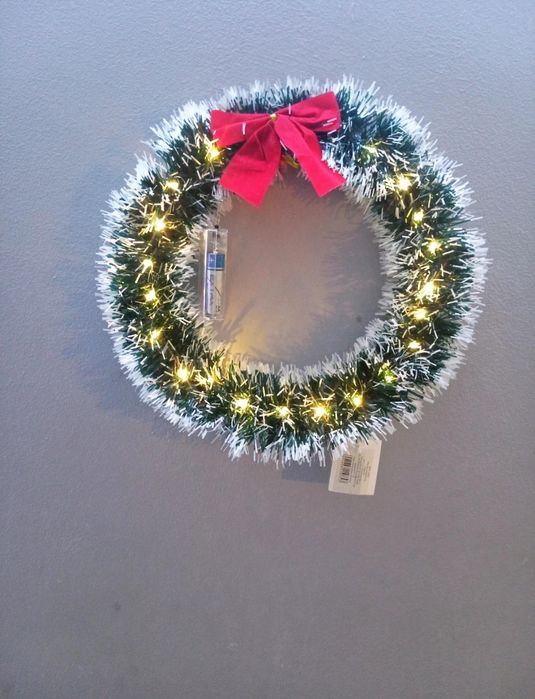 Stroik wianek na drzwi stół ciemny LED na baterie nowy z kokardką Boże