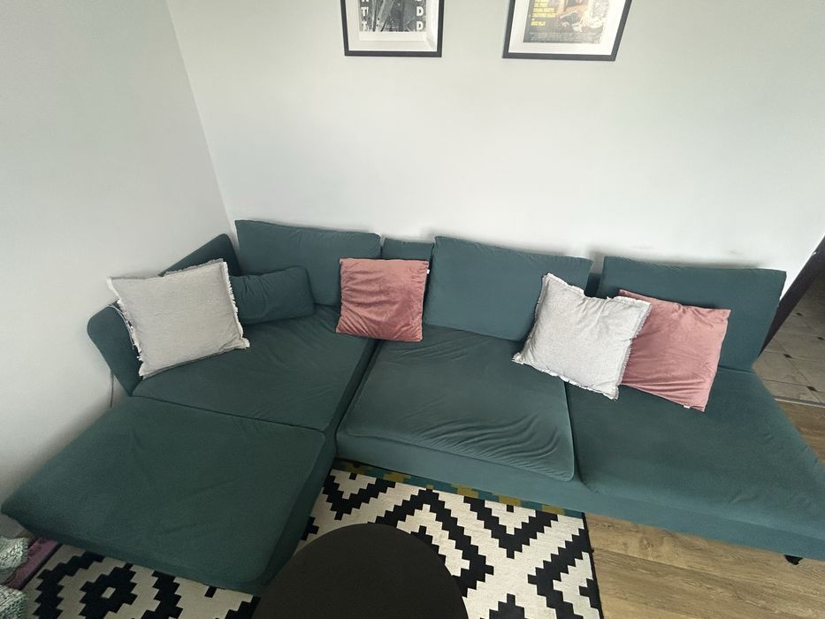 sofa 4 osobowa z szezlongiem, po renowacji tapicerskiej
