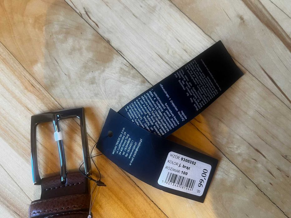 Skórzany pasek męski, brązowy Wojas