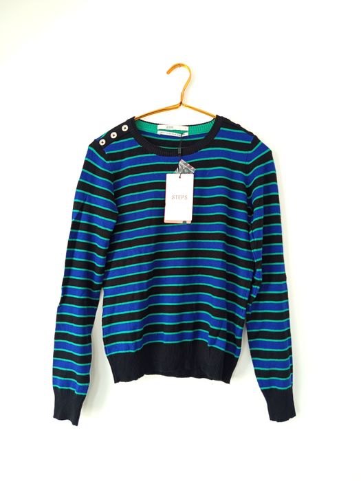 Nowy sweter kolorowy w paski niebieski damski wiskoza S M