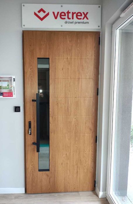 Drzwi zewnętrzne Vetrex szyba lustro pochwyt czarny klawiatura kodowa