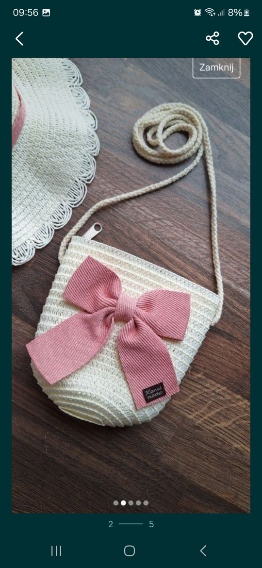 Zestaw kapelusz słomkowy i torebka handmade z kokardką