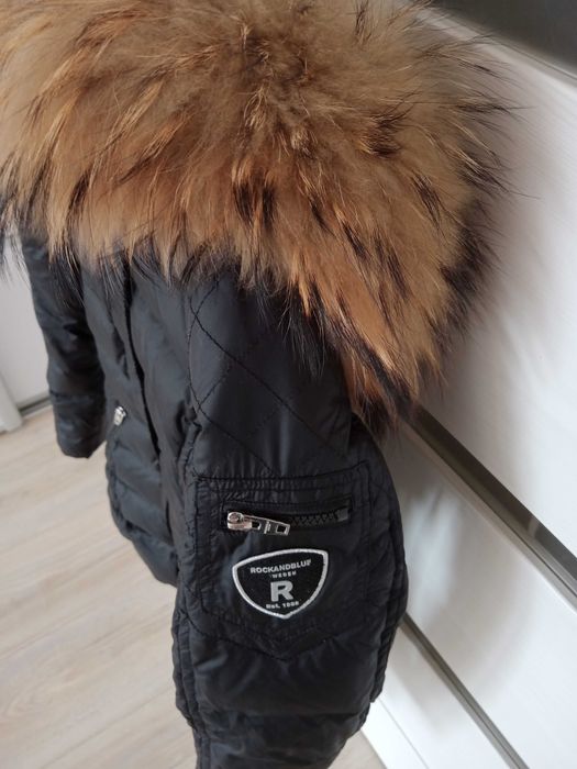 Ciepła kurtka Rockandblue roz. 34 puch kaczy naturalne futro