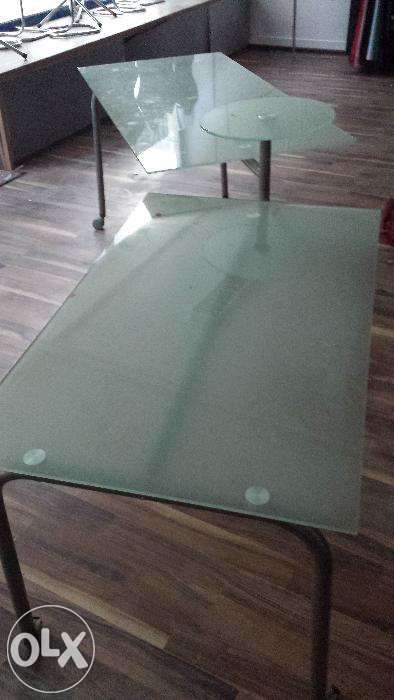 Nowoczesne biurko szklane rozkładane dwuczęściowe ,dwupoziomowe