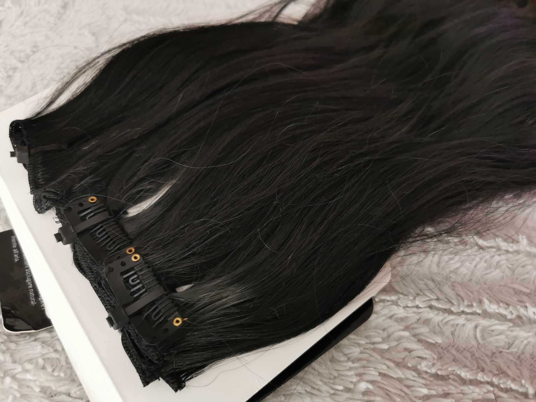 Doczepiane włosy clip in naturalna czerń 55 cm 8 tresek