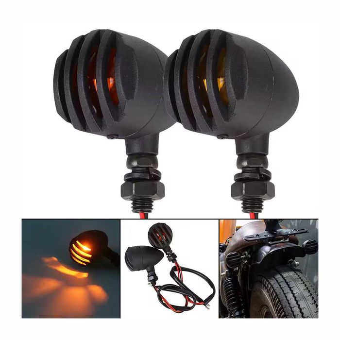 Par piscas LED retro metal - Estilo cafe racer luz de presença