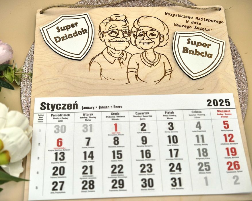 Kalendarz dla Babci i dziadka Dzień babci i dziadka grawer