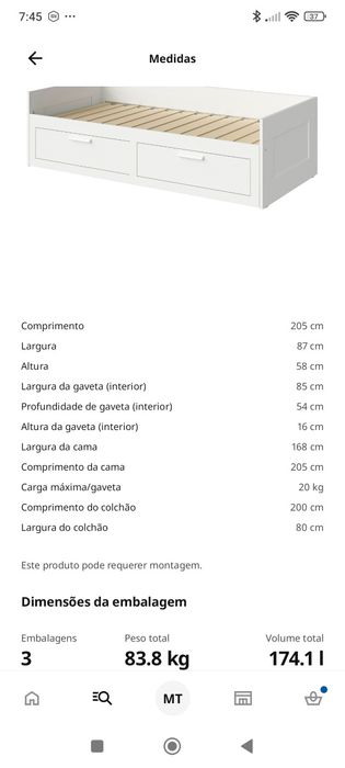 Cama com arrumação e com possibilidade de dois tamanhos