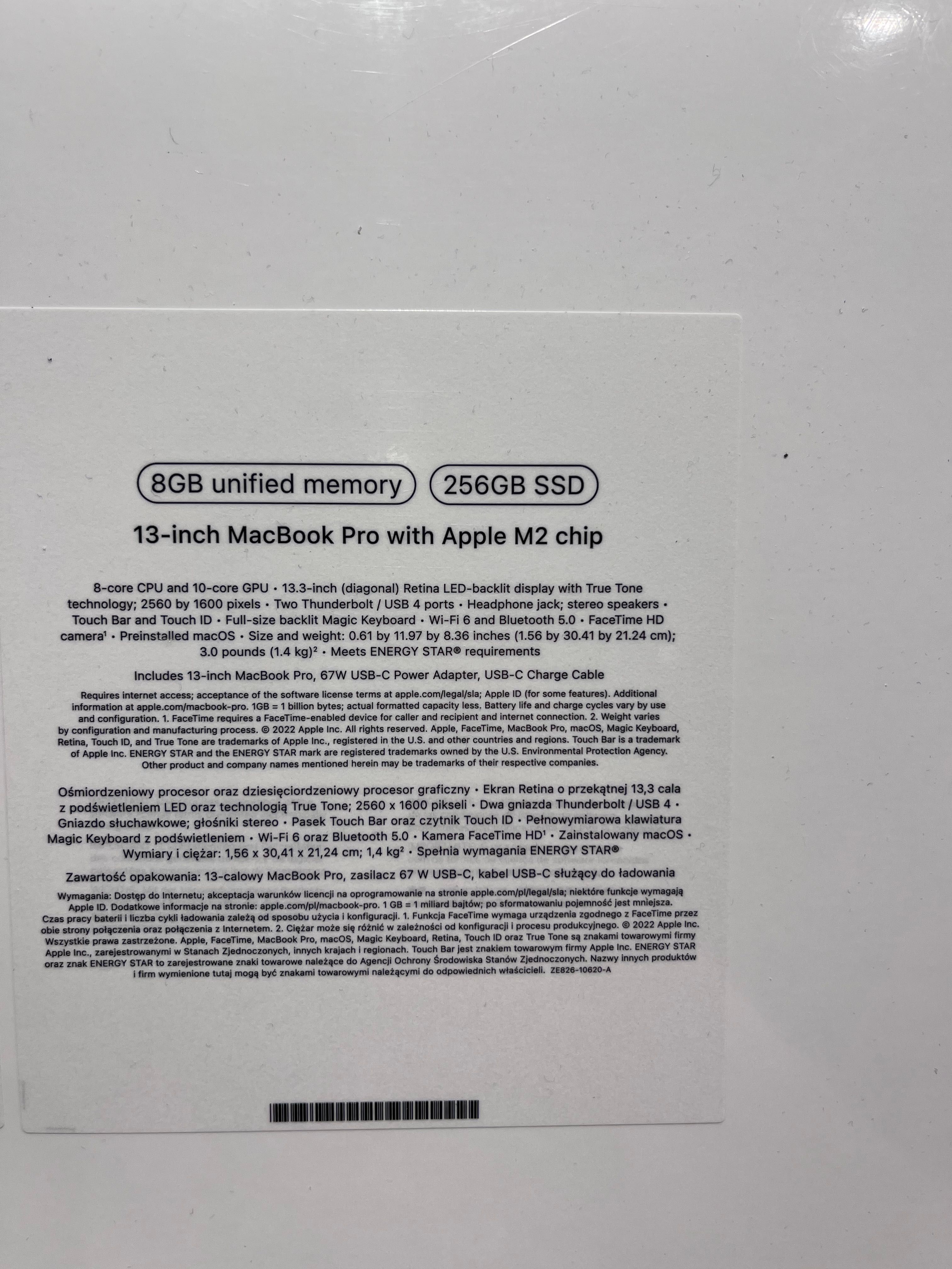 MacBook Pro 13' M2 8GB 256 GB SSD gwiezdna szarość