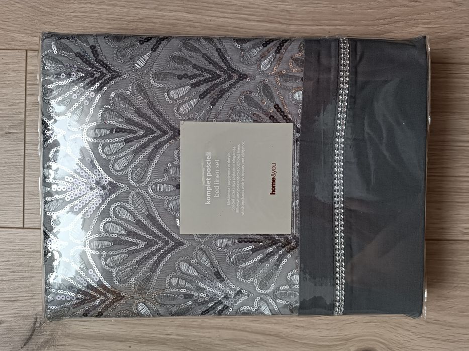 Pościel Home & you 200 / 220 grafitowa elegancka z cekinami. Nowa nigd