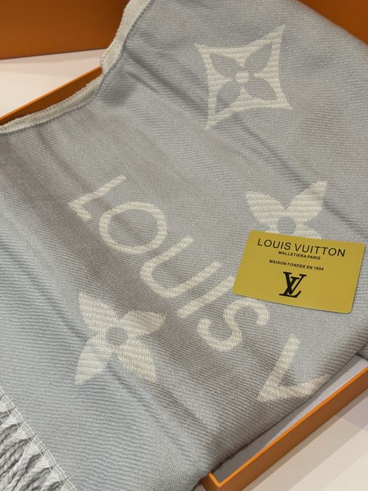 Шарф Louis Vuitton сірий в коробці кашемір шовк подарунок Луі Вітон