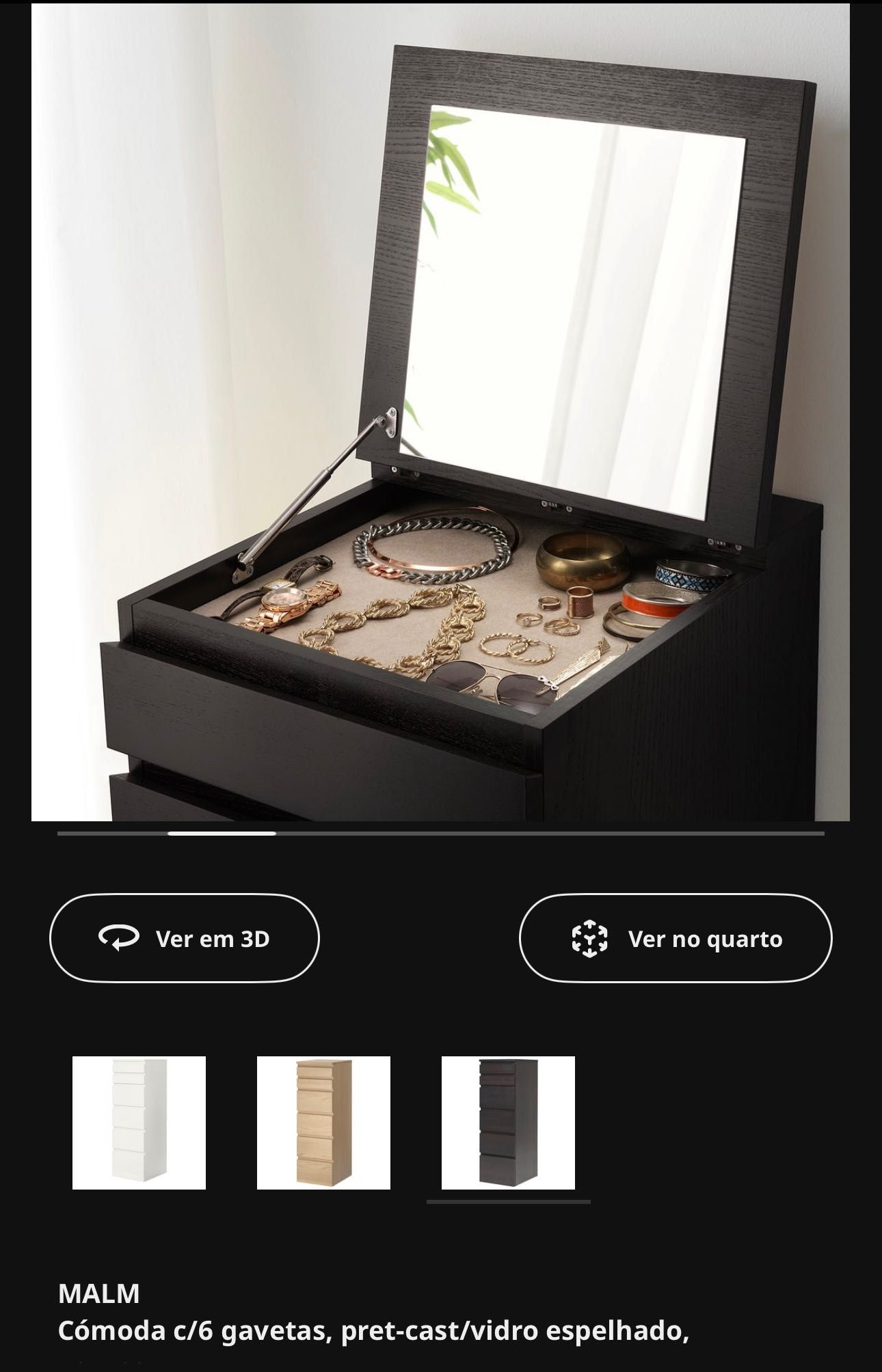 Cômoda malm 6 gavetas com espelho