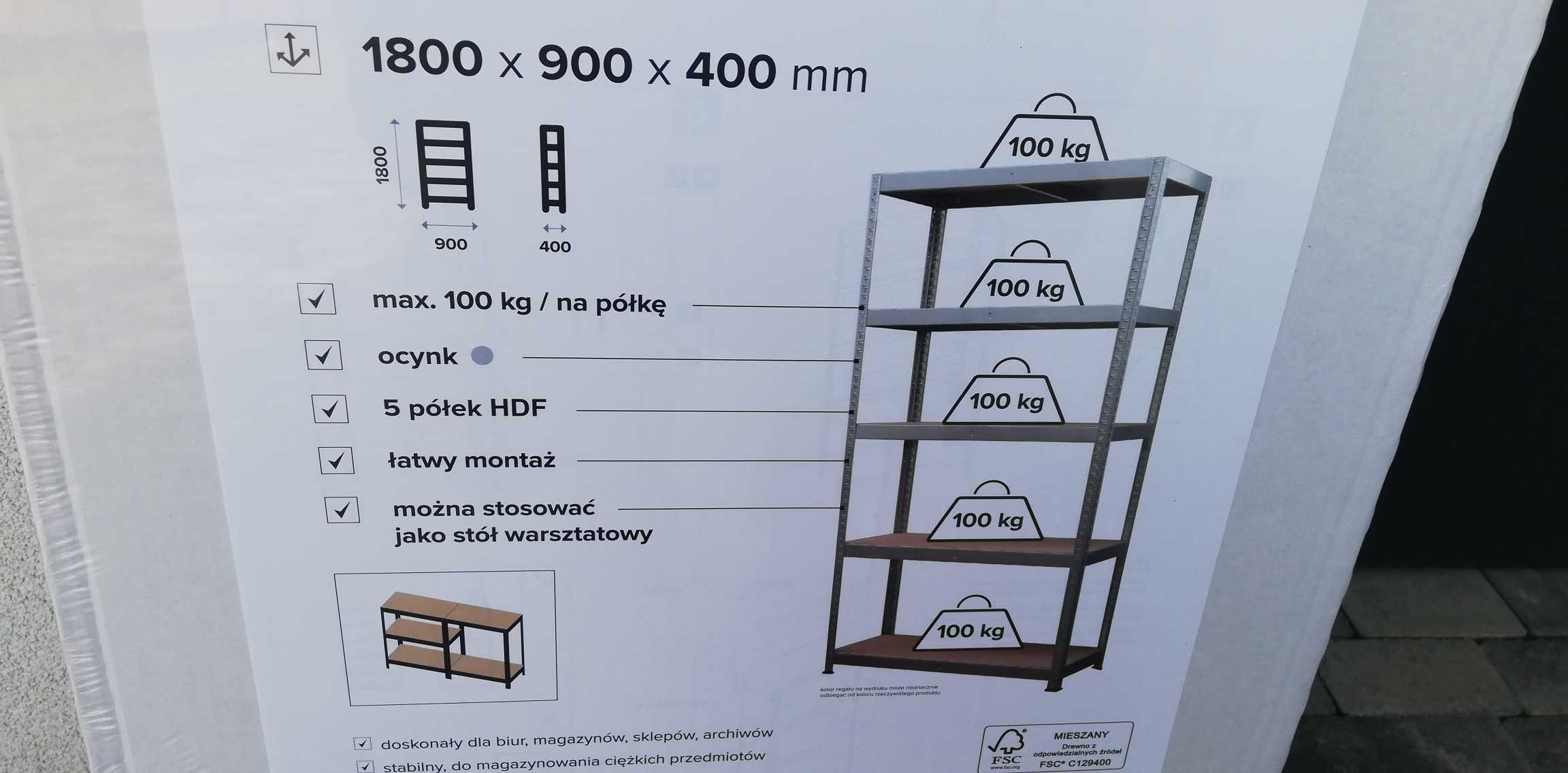 Regał metalowy 180x90x40 do garażu strychu piwnicy Metalkas 100kg 5pół