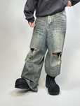 Custom baggy faded distressed джинси голубі сині кастом рвані штани L