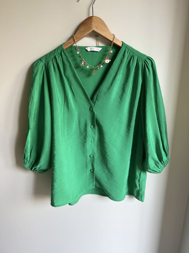 Elegancka, zielona bluzka bufiaste rękawy modal lc waikiki r. 42