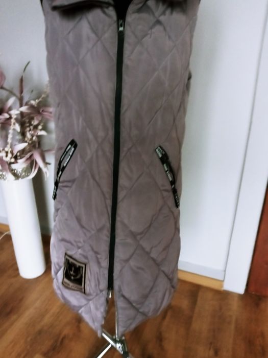 Kamizelka szara prosta 38 kaptur pikowana