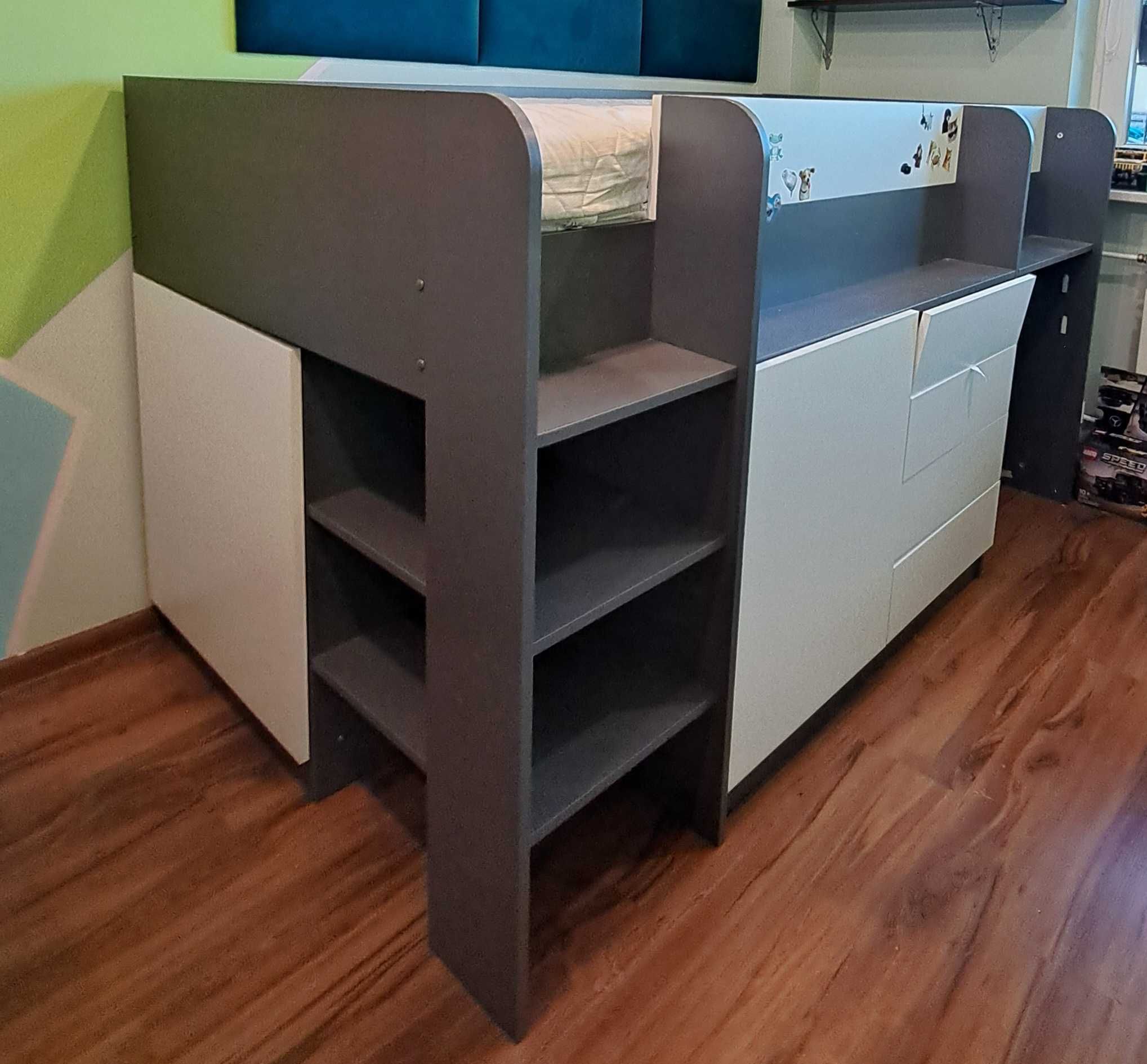 Łóżko młodzieżowe, dziecięce, wysokie, pojedyncze, do materaca 90/200