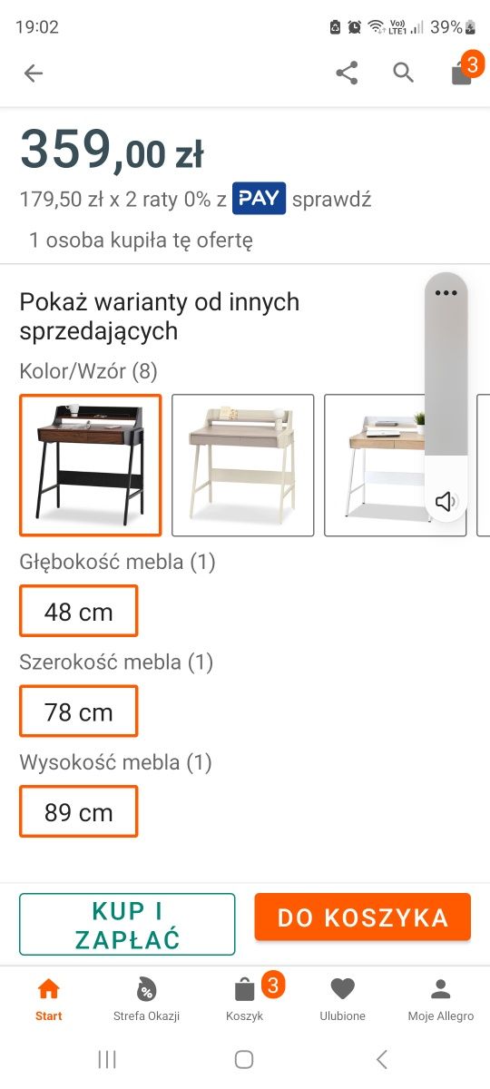 Biurko orzech ciemny czarny stelaż