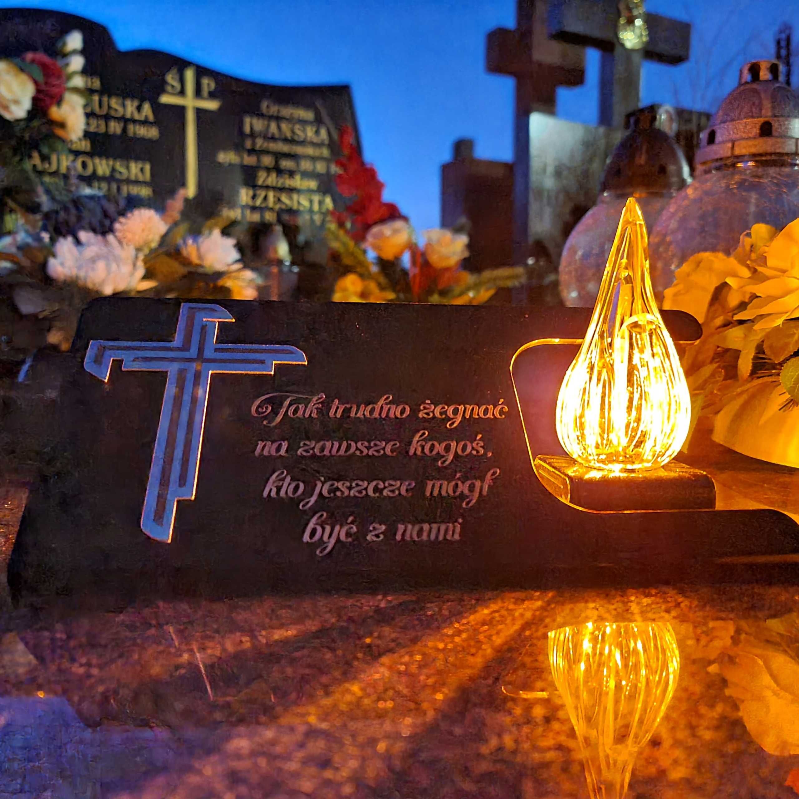 DEKORACJA na grób ZNICZ podstawka na cmentarz LAMPKA LED