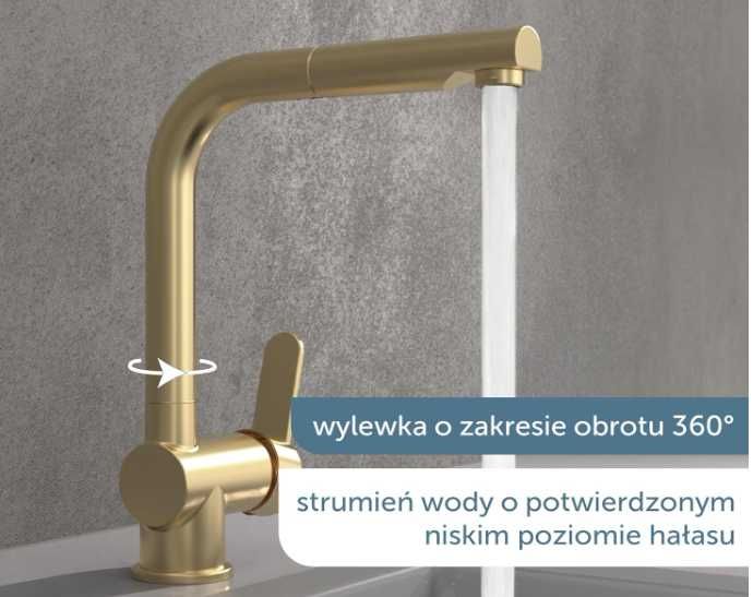 Bateria kuchenna z wyciąganą wlewką Kolor złoty nr.932
