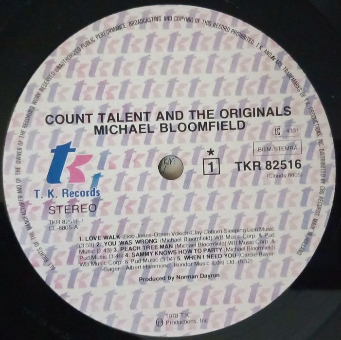 Michael Bloomfield Count Talent And The Originals LP Winyl Gat 197 rez