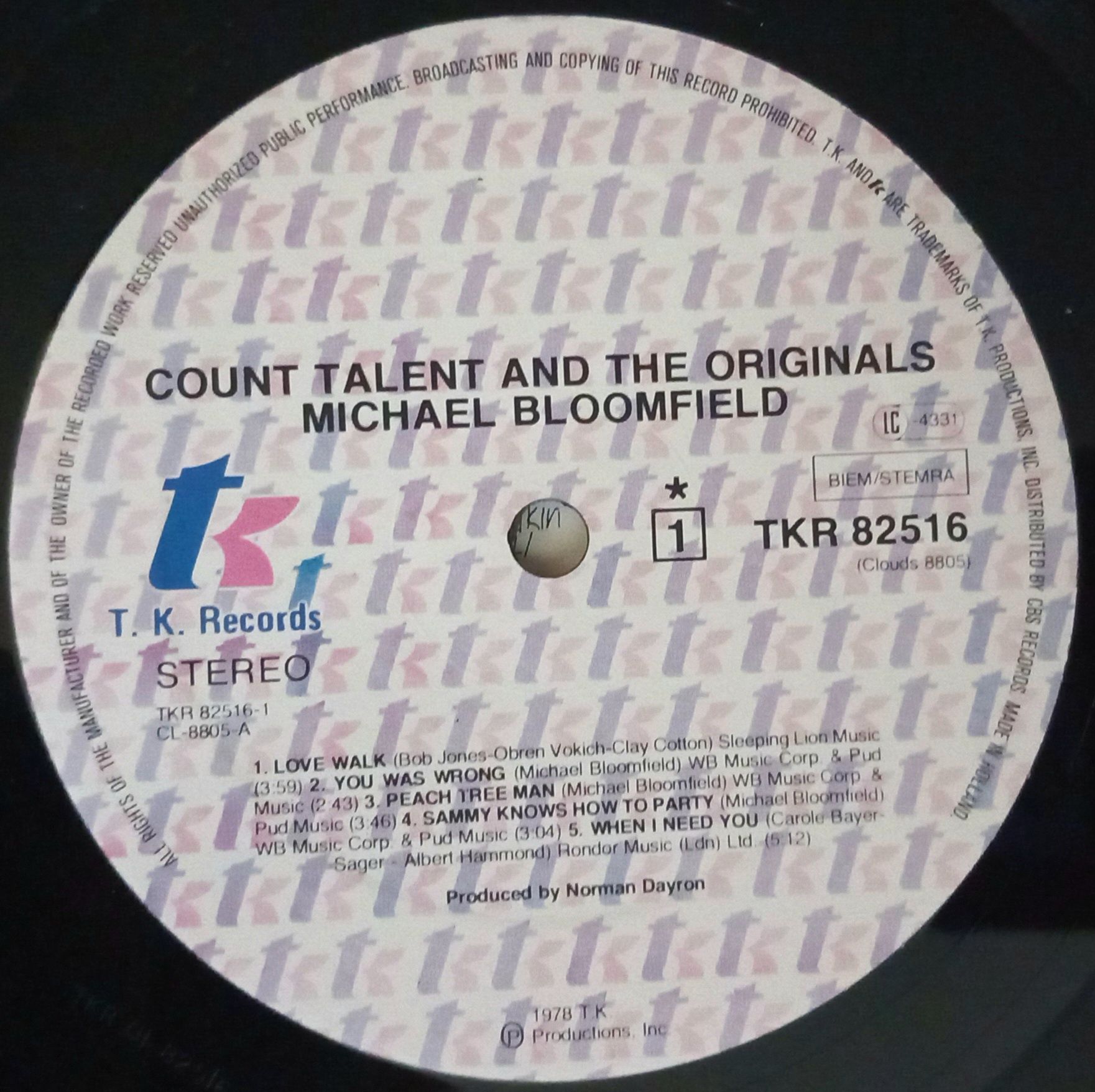 Michael Bloomfield Count Talent And The Originals LP Winyl Gat 1978 EX