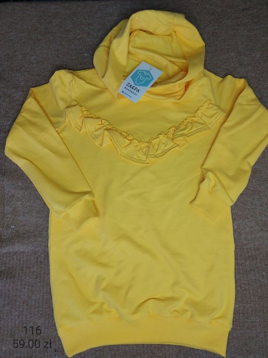 Tunika z falbanką I kapturem/żółty - rozmiar 116