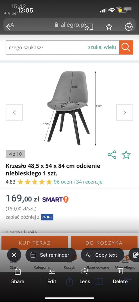 Krzesło tapicerowane niebieski welur drewniane nogi