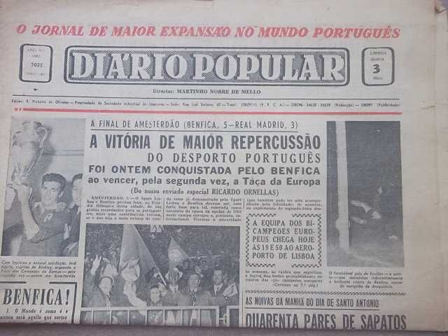 Histórico BENFICA Bi-Campeão Europeu 1961/62 Diário Popular