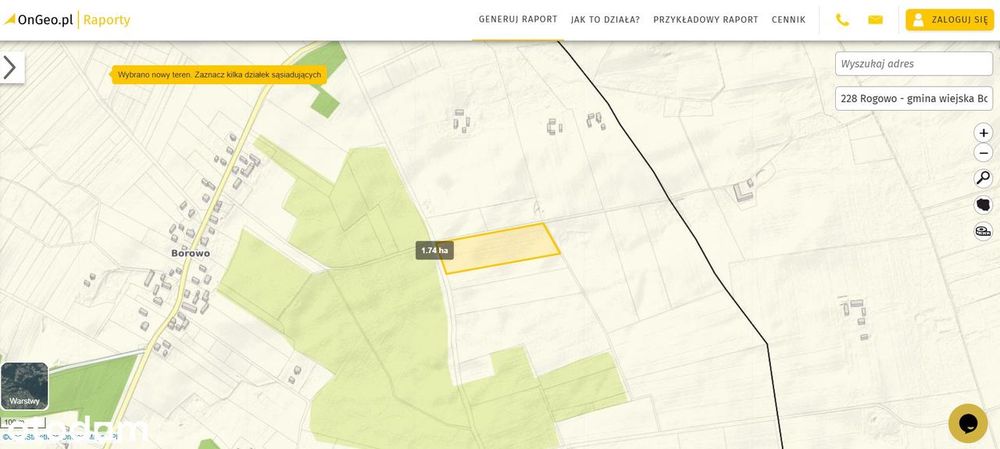 Działka rolna 1.71ha z planem MPZP pod elektrownię wiatrową 0.8MW