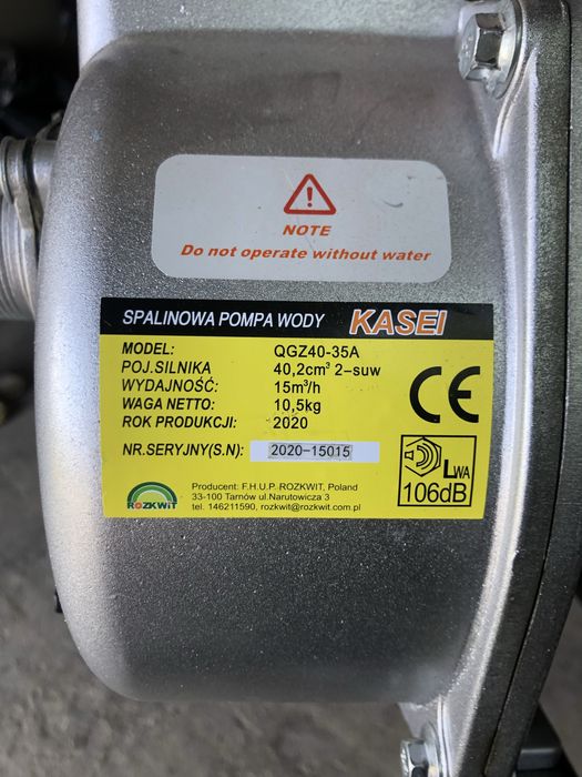 Pompa spalinowa do wody kasei nowa z paragonem