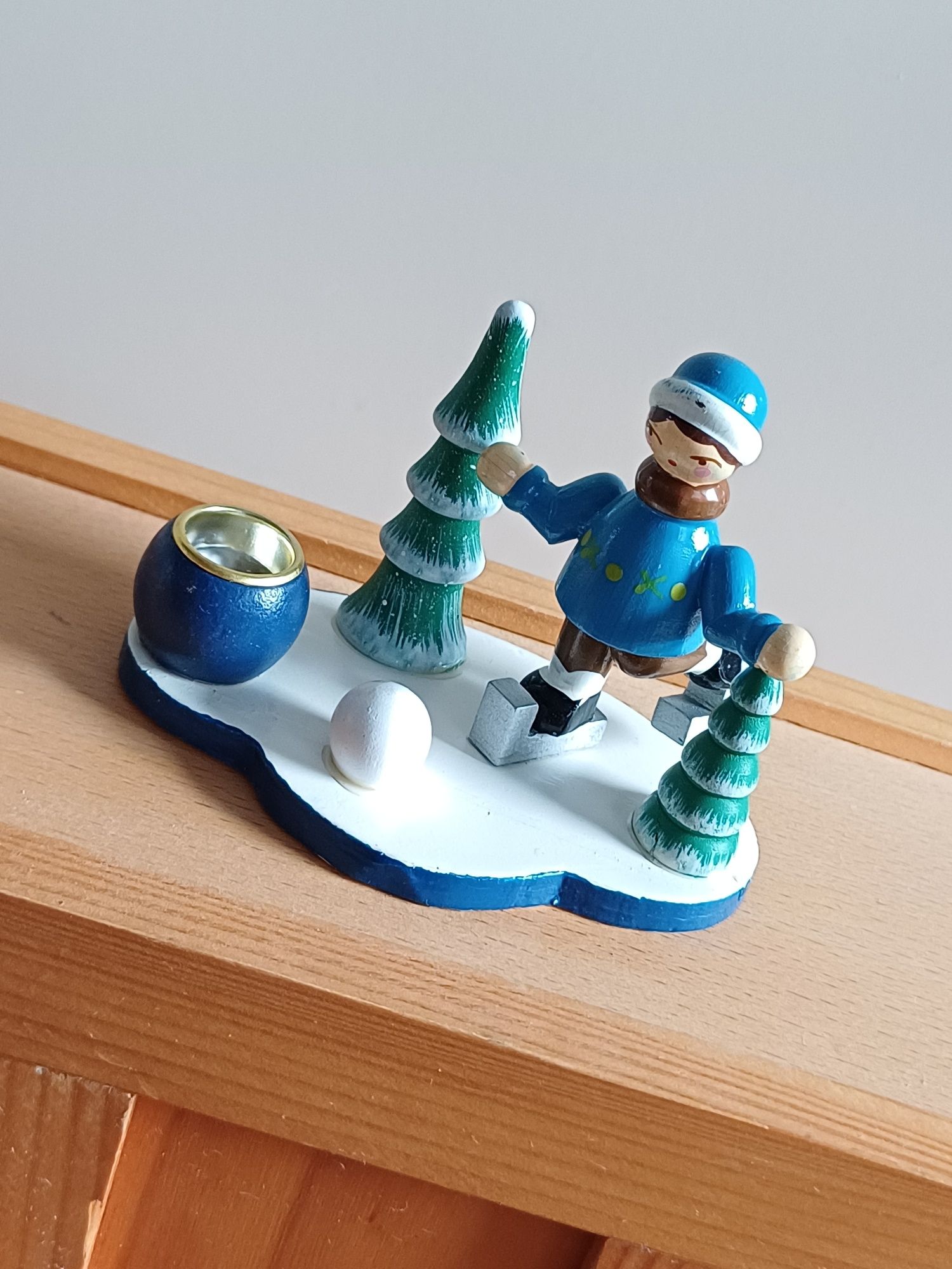 Mini świecznik adwentowy zimowy drewniany retro